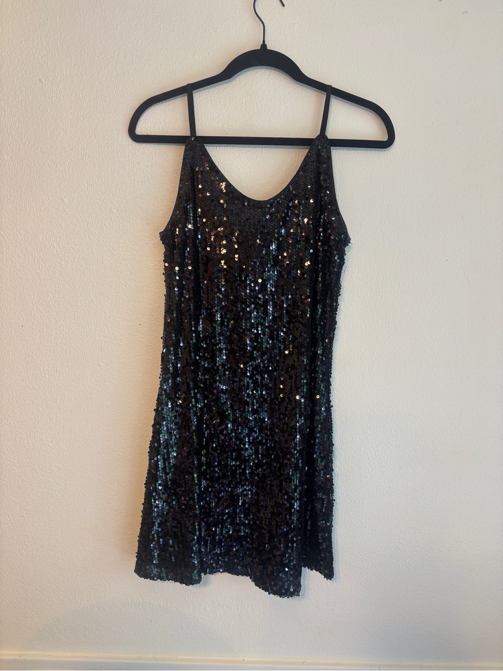 Allegra K Black Sequin Mini Slip Dress